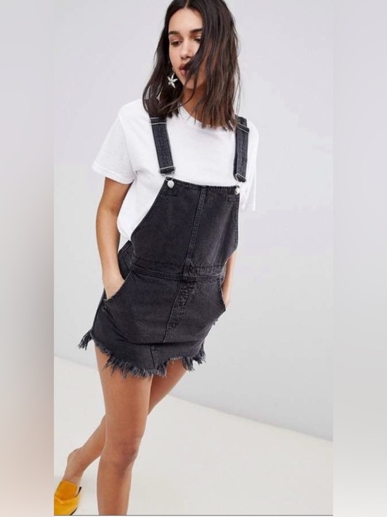 Free People Denim - 🖤 Free People Denim Overall Skirt Dress Size 2 Distressed 🖤